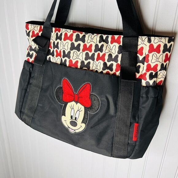 Disney Baby Minnie Mouse Insulated Black Diaper Travel Bag Red White Bow CUTE B1 - Picture 4 of 11